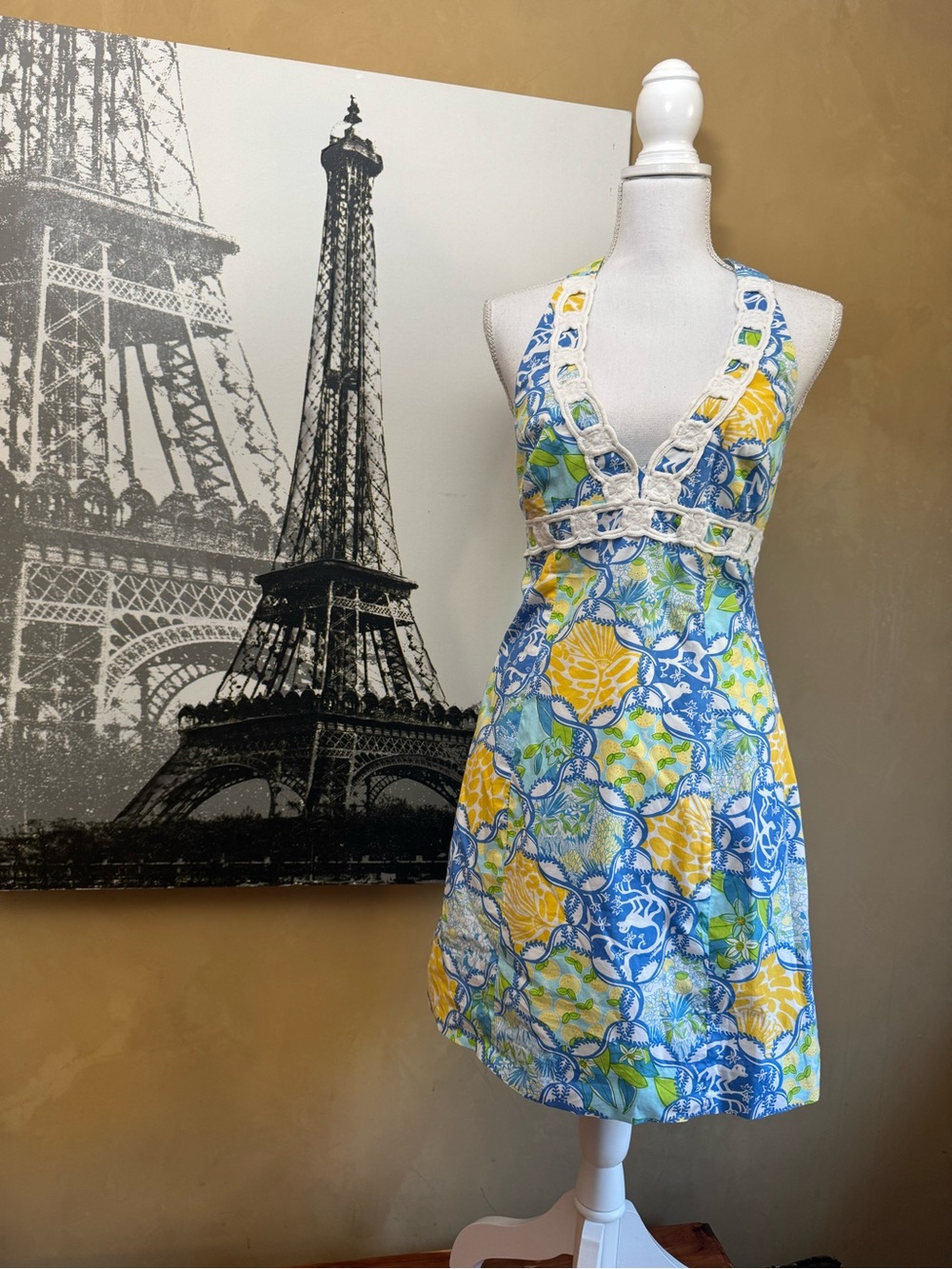 Lilly Pulitzer Halter Mini Dress in Blue, Yellow & Green